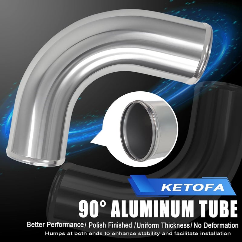 Ketofa 90 Degree 3" (76mm) OD Elbow Aluminum Intercooler Pipe Piping, Air Intake Tube, 1.5D Radius, High Class Brushed Finish - Image 2